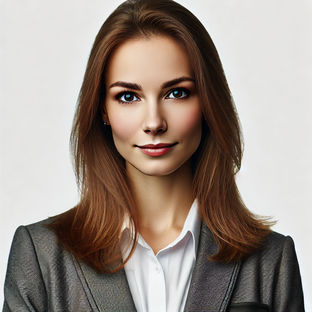 DALL·E 2025-01-22 00.04.55 – Portrait of a professional-looking woman named Laura P., in her early 30s, with an innovative and approachable expression, wearing a smart-casual outf